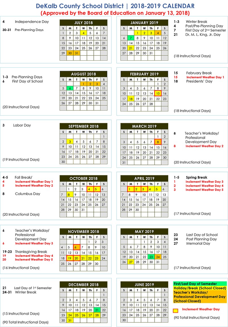 DeKalb County School Calendar 20182019 Baverman Real Estate Consultants