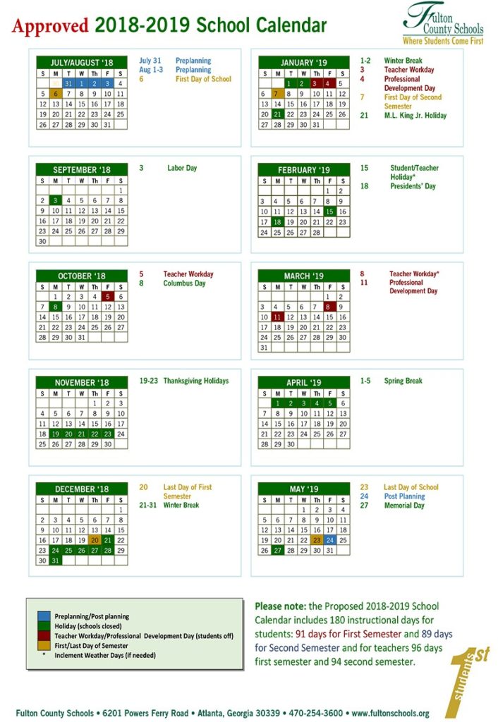 Fulton County School Calendar 20182019 Baverman Real Estate Consultants